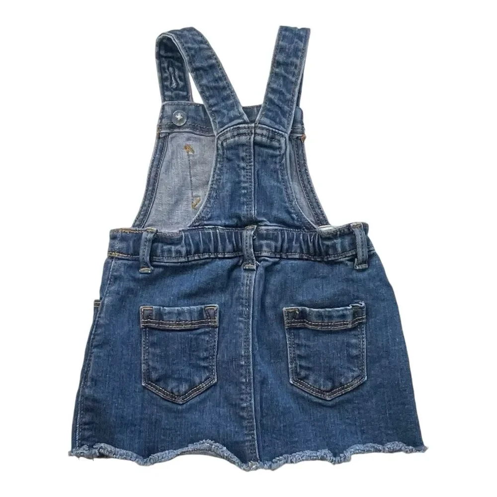Old Navy Medium Wash Denim Overall Raw Hem Dress Size 12-18 Months
